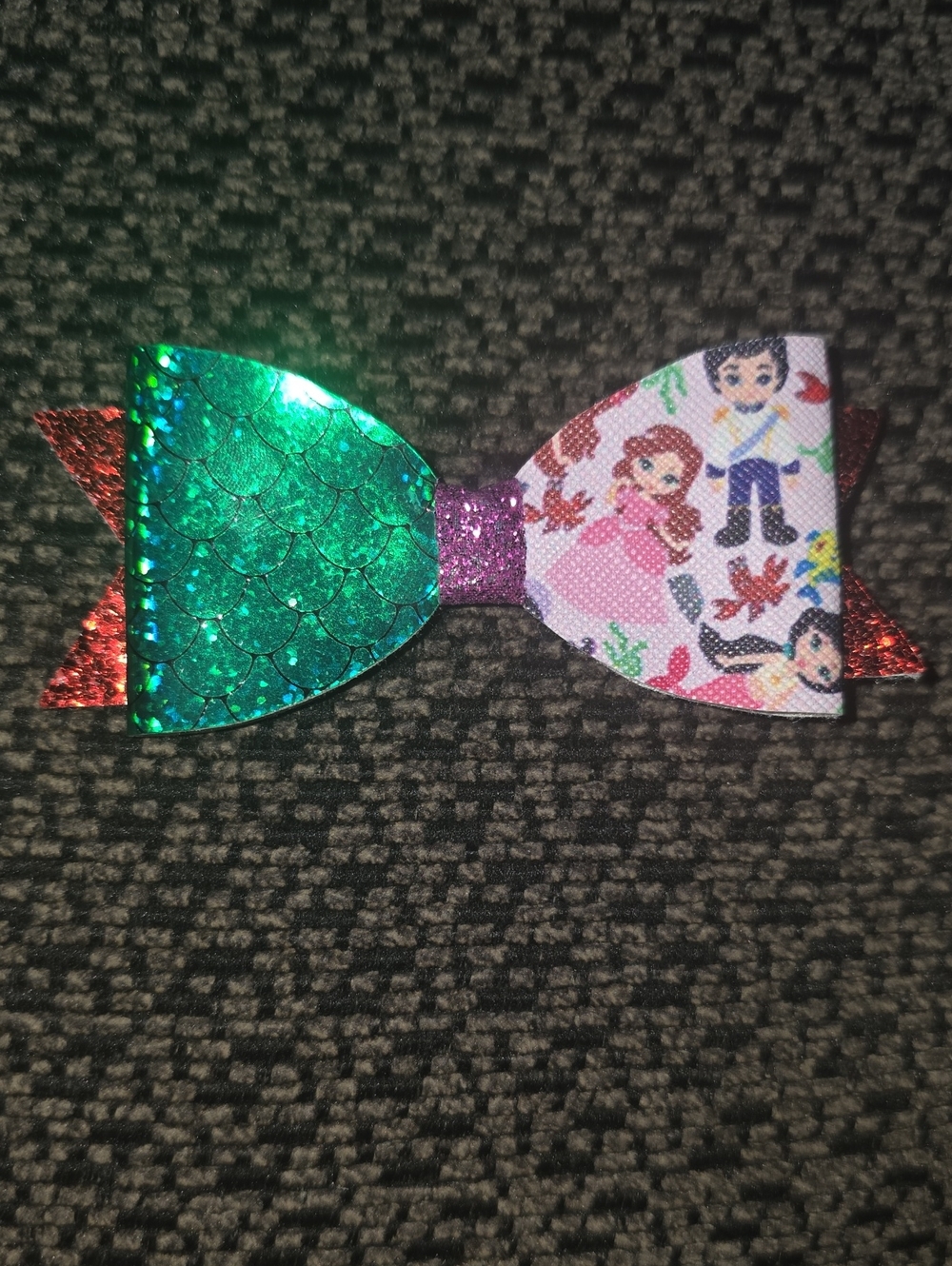 Sparkle Kids Bow Hair Clip - Green Mermaid & Multi-Character Print